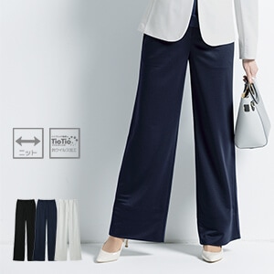 【事務服パンツ】 ワイド オールシーズンニットストレッチ素材 3色/オフィスユニフォーム (SEL5143)