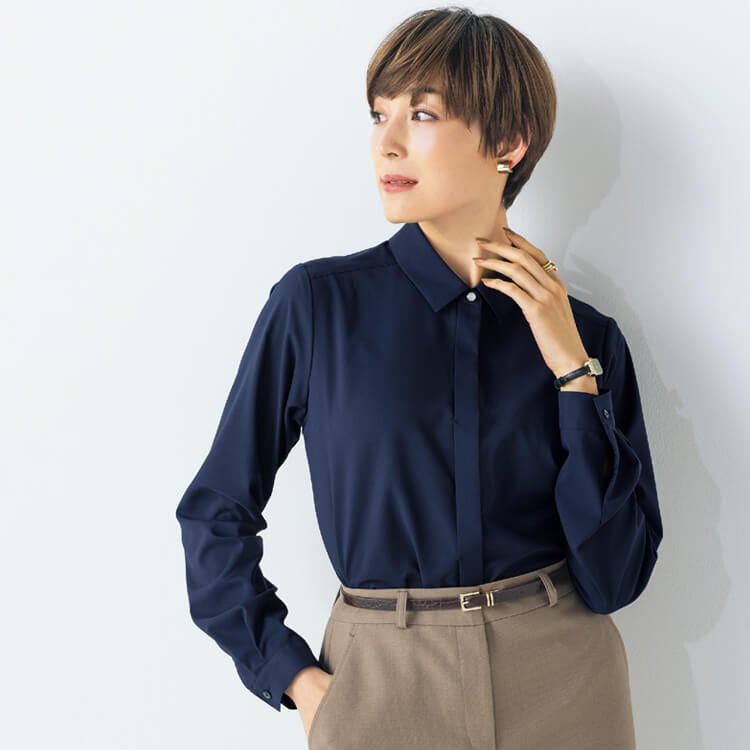 【事務服ブラウス】 ストレッチ・透け防止・エコ素材 5号～23号 4色 店舗制服シャツ女性用　セロリー