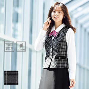 【事務服ベスト】 オールシーズン素材・ECO・家庭洗濯可・モノトーンチェック　店舗ユニフォーム (BOMAV1272)