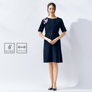 【エステサロン・クリニック 受付制服ワンピース】店舗ユニフォーム・5分袖丈・ストレッチ・吸汗速乾・家庭洗濯可 SS～4L 2色 ホテル制服