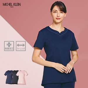 【エステ制服 チュニック】 赤SEKマーク・透け防止・ストレッチ・工業洗濯可　SS～3L 3色/ミシェルクラン