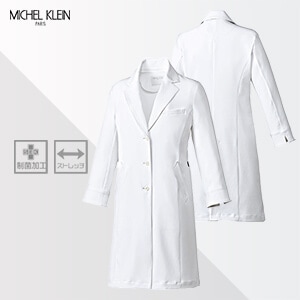 【ドクターコート レディース】 透け防止・ストレッチ・工業洗濯可・抗菌素材 S～3L 診察白衣女性用/ミシェルクラン (CHIMK0049)