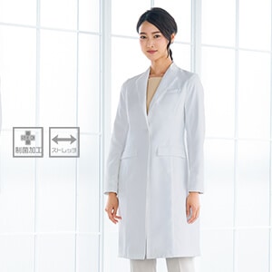 【ドクターコート レディース】高級素材 SEK抗菌加工 ストレッチ 制電 透け防止 S～3L 診察白衣女性用