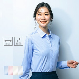 【事務服ブラウス】 ストレッチ・制菌加工・ニット素材 4色 店舗制服シャツ 女性用　セロリー