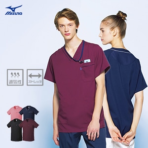 【ミズノスクラブ 男女兼用】MIZUNO 「涼しい素材」 病院ユニフォーム・ストレッチ・吸汗速乾・制電  SS～3L 4色 ドクター制服/ナースウェア (CHIMZ0215)