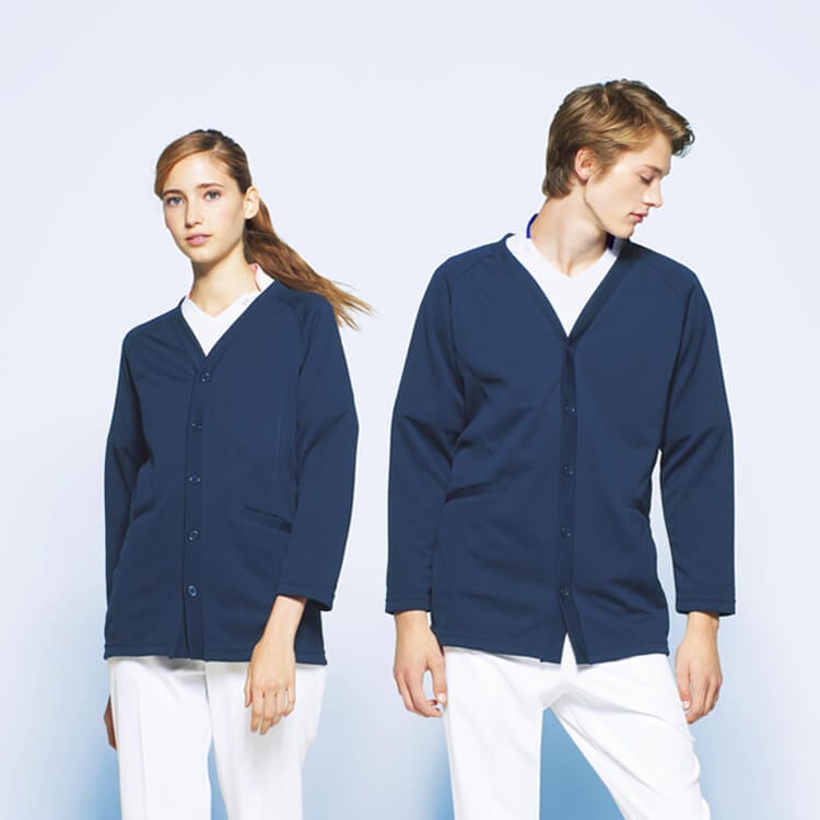 【看護師カーディガン 丈長】男女兼用・ストレッチ・吸汗速乾 SS～3L ネイビー  ナース/ 医師ウェア 