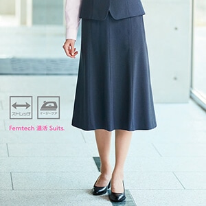【事務服スカート 丈長め】70cm丈「ストレッチ＆吸汗速乾」防シワ  5～23号 ネイビー色 / 会社制服
