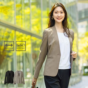 【事務服ジャケット】抗菌・抗ウイルス加工・ストレッチ・家庭洗濯可・5～19号  2色 オフィスユニフォーム TioTio/セロリー (SEL2514)