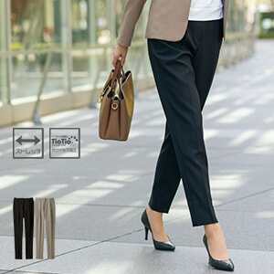 【事務服 パンツ】抗菌・抗ウイルス加工 ・ ストレッチ ・ 家庭洗濯可 ・ 5～19号  2色 TioTio/セロリー