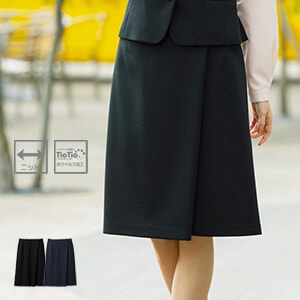 【事務服スカート】 ラップ風タイトシルエット ニット素材 抗菌・ストレッチ・軽量 5～23号 丈60cm 2色  会社制服/オフィスユニフォーム