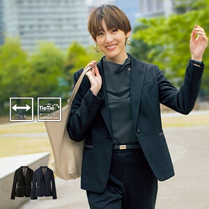 【事務服ジャケット ストレッチ】 ニット素材 抗菌・軽量 5～19号 2色  TioTio /セロリー会社制服