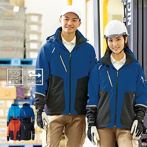 【作業着防寒ジャケット ストレッチ】 男女兼用 反射テープ付き 耐水撥水 S～6L 4色/スタッフユニフォーム