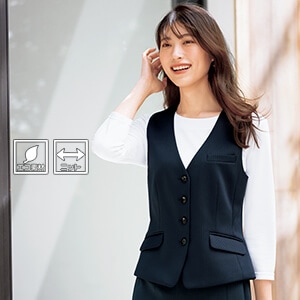 【事務服ベスト ストレッチ】 ニット素材 軽量・抗菌裏地・ECO素材 5～21号 ネイビーストライプ  店舗制服/ オフィスユニフォーム