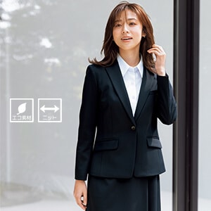 【事務服ジャケット ストレッチ】ニット素材 軽量・抗菌裏地・ 5～21号 ネイビーストライプ  店舗制服/オフィスユニフォーム