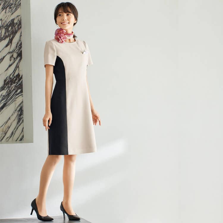 【エステ制服 ワンピース】 ストレッチ・吸汗速乾・防透　 5号～21号 2色/エステティシャンユニフォーム