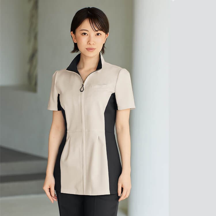 【エステサロン制服】 チュニックジャケット・ストレッチ・吸汗速乾・防透　 5～21号 2色/クリニックユニフォーム