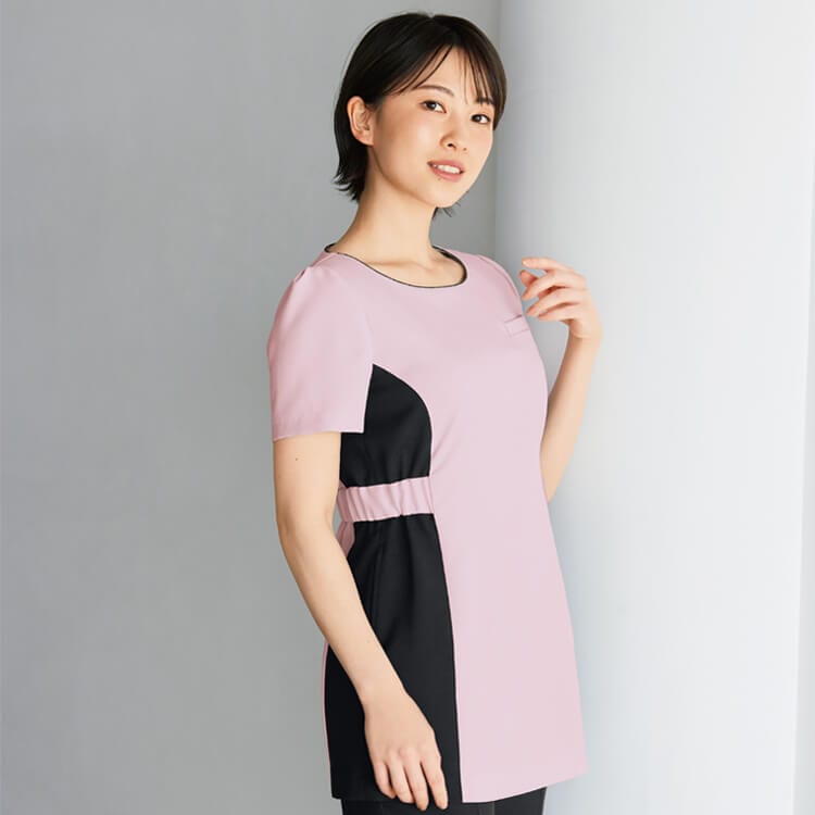 【エステサロン制服】 チュニック白衣 ストレッチ 吸汗速乾 防透　 5号～21号 3色 クリニックユニフォーム