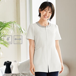 【エステサロンユニフォーム】 チュニックジャケット ストレッチ 吸汗速乾 防透 5号～19号 2色 歯科クリニック制服