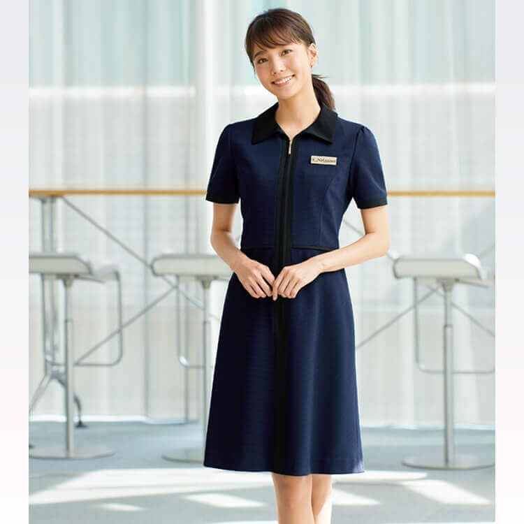 【エステユニフォーム ワンピース】 ストレッチ・防汚防透 5号～23号 2色 /エステティシャン制服