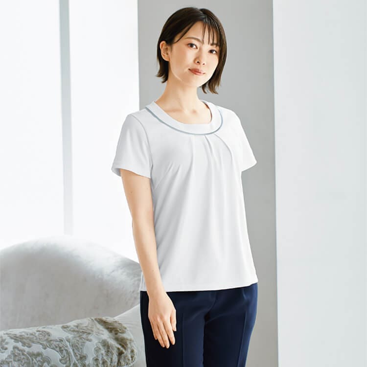 【エステサロンユニフォーム】 半袖カットソー ストレッチ 吸汗速乾 防透 S～3L 2色 歯科クリニック制服