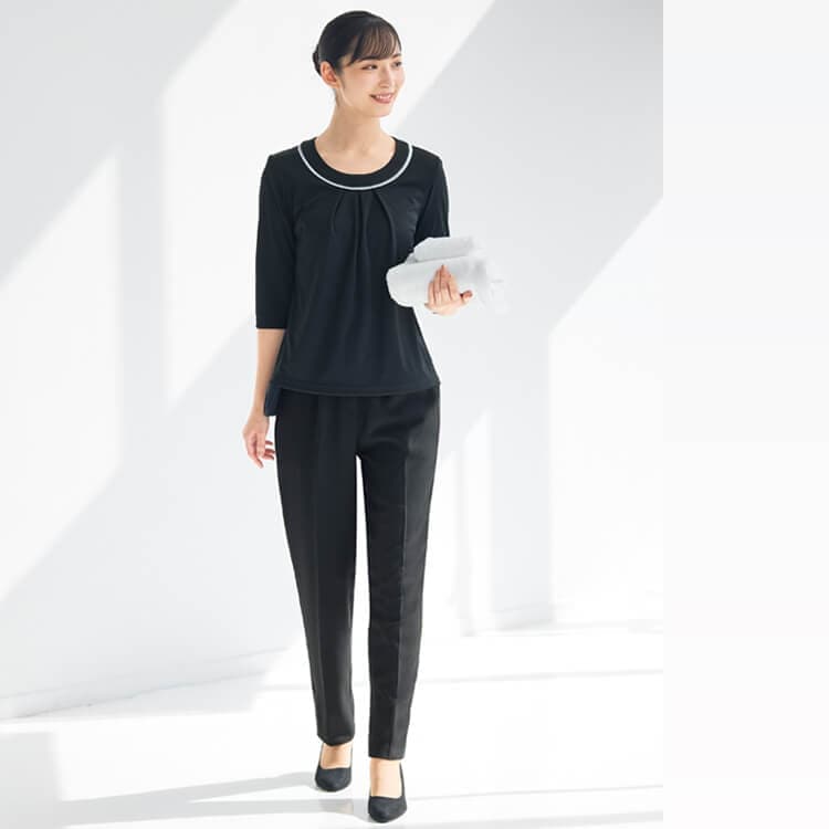 【エステサロンユニフォーム】 七分袖カットソー ストレッチ 吸汗速乾 防透 S～3L 2色 歯科クリニック制服