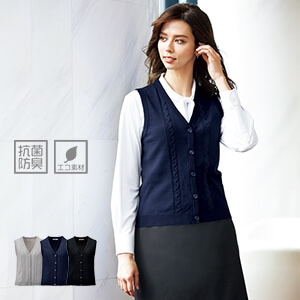 【事務服カーディガンベスト】軽量・抗菌防臭・エコ素材・ホームクリーニング対応  S～XL 3色 