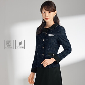 【受付制服 ジャケット】 環境配慮エコ素材 ・ 家庭洗濯 5～19号 ネイビー  ホテル制服/店舗ユニフォーム