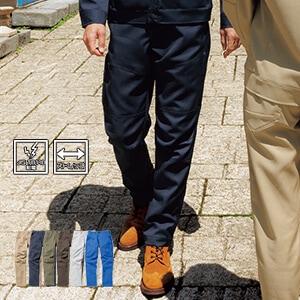 【作業着カーゴパンツ ストレッチ】 JIS規格T8118適合・男女兼用・吸水速乾 ・3S～5L 6色/作業服ズボン