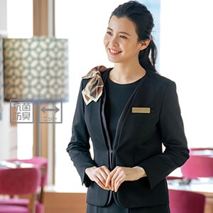 【受付制服ノーカラージャケット】 ストレッチ抗菌防臭・家庭洗濯可 5～17号 ブラック ホテル制服　コンシェルジュ/店舗ユニフォーム (CHSAR4005)