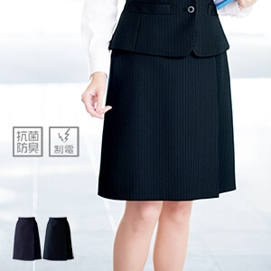 【事務服スカート ストライプ柄】 プリーツ ウール混素材 抗菌裏地 静電気防止 オールシーズン （家庭洗濯可） 5～21号 2色  会社制服
