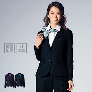 【オフィスジャケット制服 ストライプ柄】 ウール混素材・抗菌裏地・静電気防止・オールシーズン（家庭洗濯可） 5～21号 2色 レディース