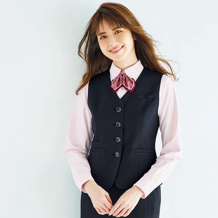 【会社制服ベスト】enjoyスカーフループ付き・ストレッチ 「抗菌防臭」  吸汗速乾・5～19号  ネイビー  ブラック色/事務服