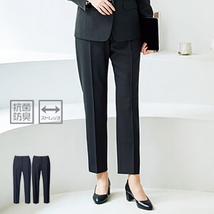 【オフィス制服パンツ】 クロップド仕様（股下65㎝） ストレッチ 抗菌防臭 ・ 吸汗速乾 ・ 5～23号 2色   事務服