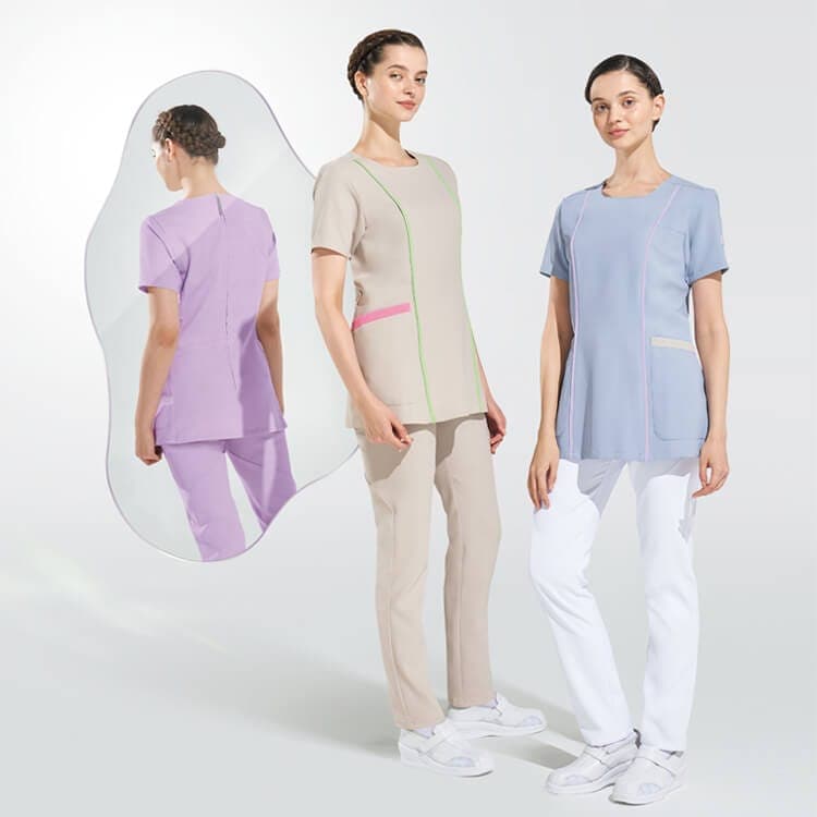【エステサロン白衣 レディース】 スクラブ　吸水拡散素材 イージーケア S～3L 4色  ナース服/看護制服