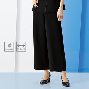 【クリニック制服ワイドパンツ レディース】 吸汗速乾・ストレッチ素材  S～4L ブラック色/ 医療事務制服