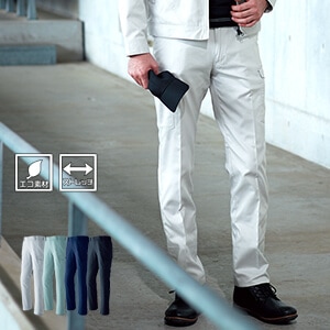 【作業服ストレッチカーゴパンツ】 「大きなサイズ有り」 ノータック・制電 W70～W140 4色 /作業着ズボン