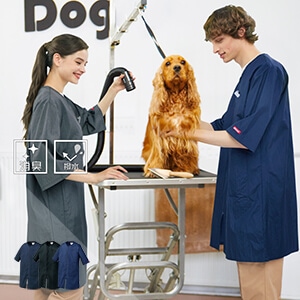 【動物病院制服】 「毛がつきにくい素材」 M～L 獣医診察白衣・トリマーコート /美容クリニックユニフォーム