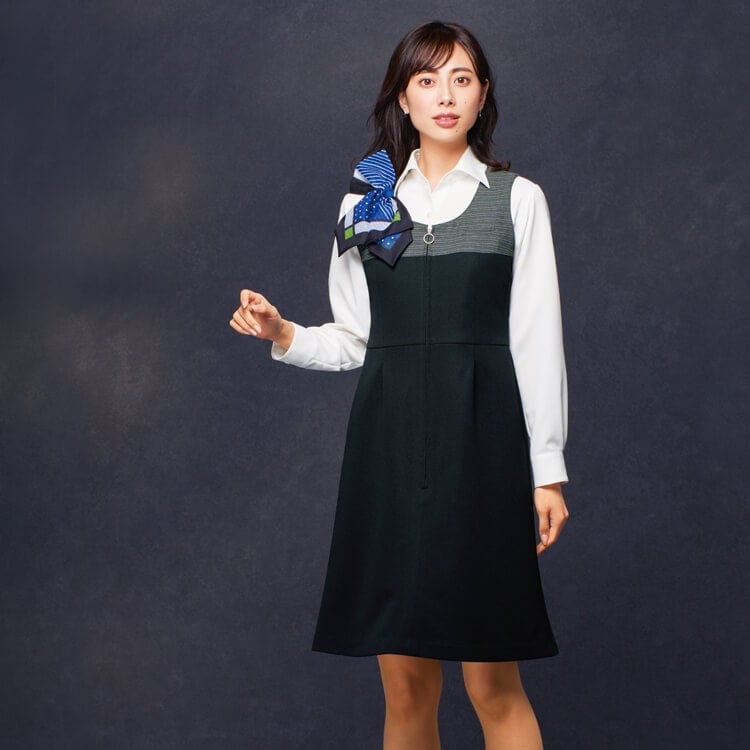 【オフィス制服 ジャンパースカート】ストレッチ・吸汗速乾・家庭洗濯可 5～19号 2色  店鋪制服/受付制服