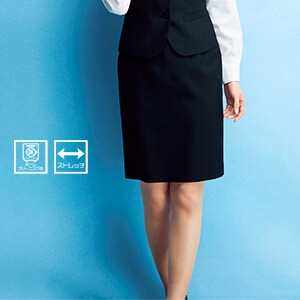 【事務服スカート】アンジョア・深みのある発色「快適ストレッチ素材」家庭洗濯 5～25号 ブラック色 / 会社制服