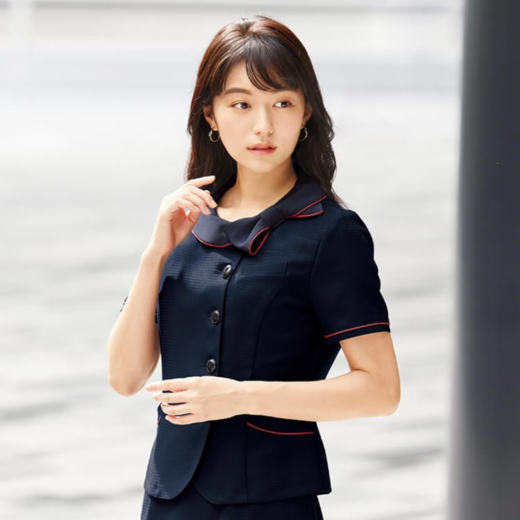 【事務服 オーバーブラウス】 ストレッチ・吸汗速乾・エコ素材・家庭洗濯 5～25号 2色 夏服/会社制服