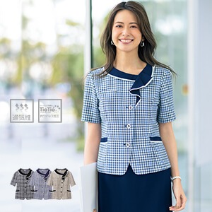 【事務服オーバブラウス】 通気性 ECO素材 家庭洗濯可 5号～23号 3色 会社制服 夏服 TioTio/セロリー