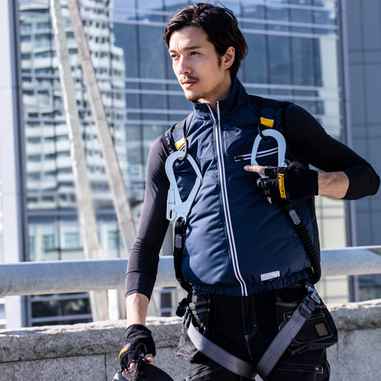 【空調風神服用ベスト】ファン脱落防止ネット「保冷剤ポケット付き」 フルハーネス対応・UVカット・チタンコーティング S～5L 4色/作業服のみ