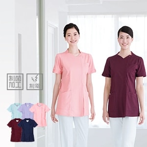 【エステ制服 チュニック】「防汚抗菌＆制電」 S～EL 5色 / サロンユニフォーム