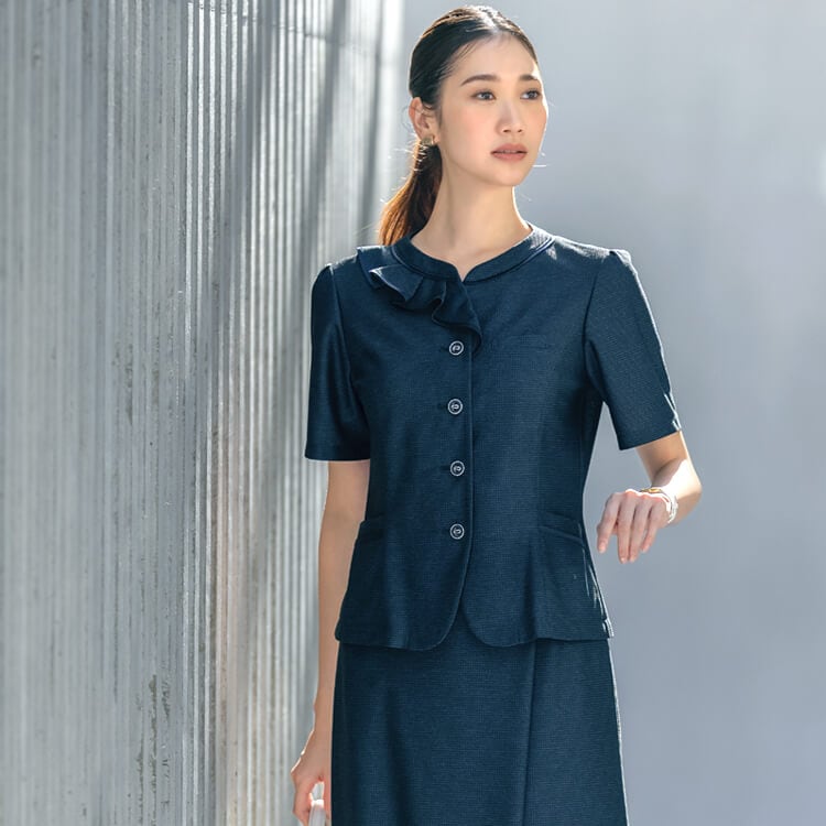 【事務服オーバブラウス】 高通気ニット素材・家庭洗濯可 5～23号 2色 会社制服 夏服 TioTio/セロリー