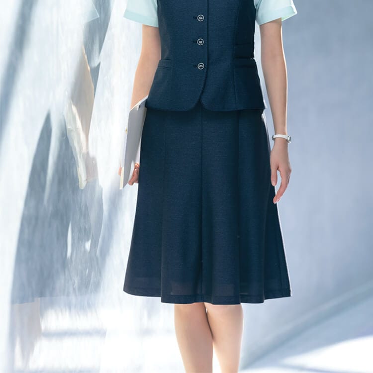 【事務服スカート夏服】 「高通気素材！」 マーメイド型・ニット・家庭洗濯可 ネイビー  サックス  5～23号  会社制服  TioTio/セロリー