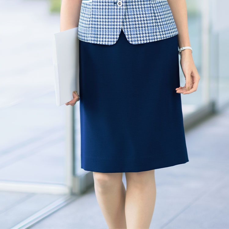 【事務服スカート 夏向き】 「高通気素材！」 TioTio抗菌加工・丈56㎝ （家庭洗濯可） 2色　会社制服/セロリー