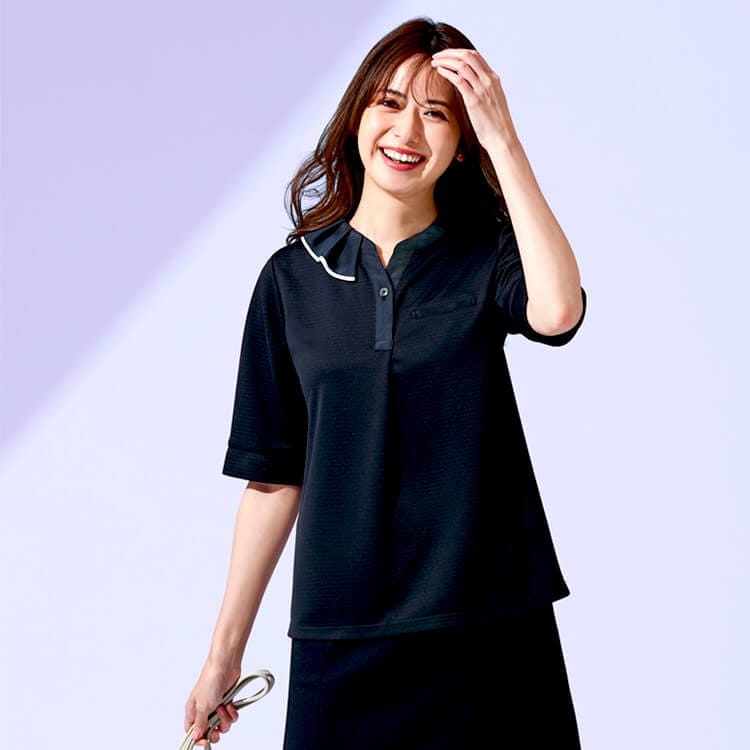 【事務服ポロシャツ】 夏用会社制服 ・ ストレッチ 汗じみ防止 吸汗速乾 ニットブラウス （家庭洗濯可）S～3L 3色
