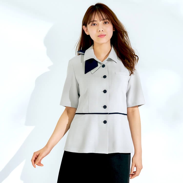 【事務服オーバーブラウス】 「通気性抜群！」 ストレッチ・吸汗速乾 5～17号 ネイビー　 グレー /　オフィスユニフォーム