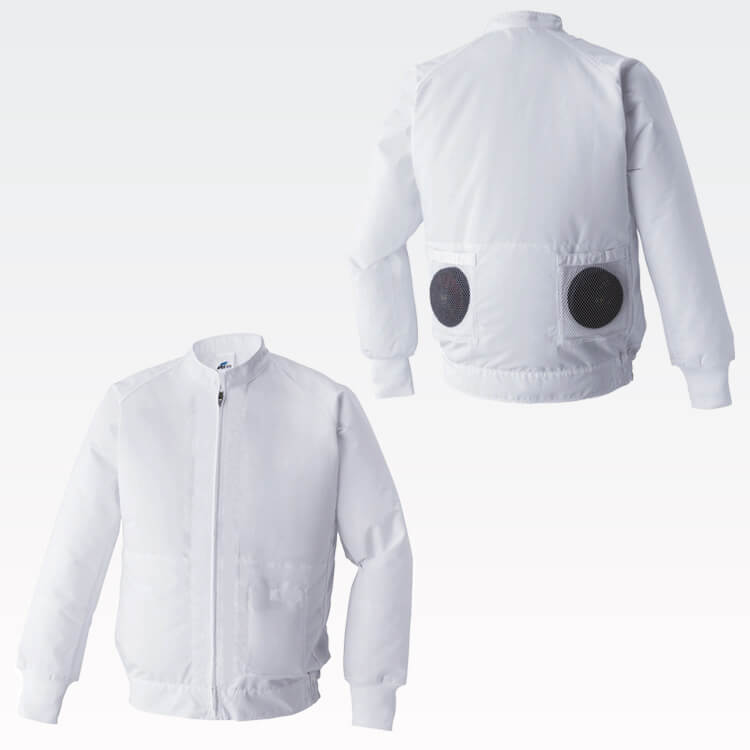 【食品工場作業着長袖 ファン付き用】空調風神服 S～5L「熱中症対策」夏服 / 白衣のみ