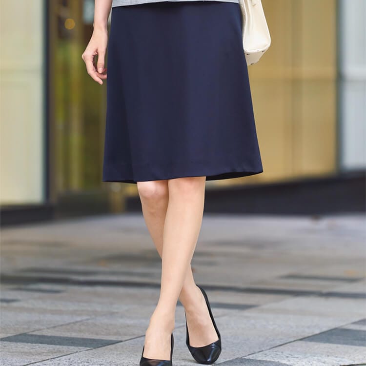 【事務服スカート 夏向き】 「湿気を逃がして蒸れにくい素材」 ニットストレッチ・吸汗速乾・セミタイト・丈 57cm（9号） 5～23号 2色 /会社制服
